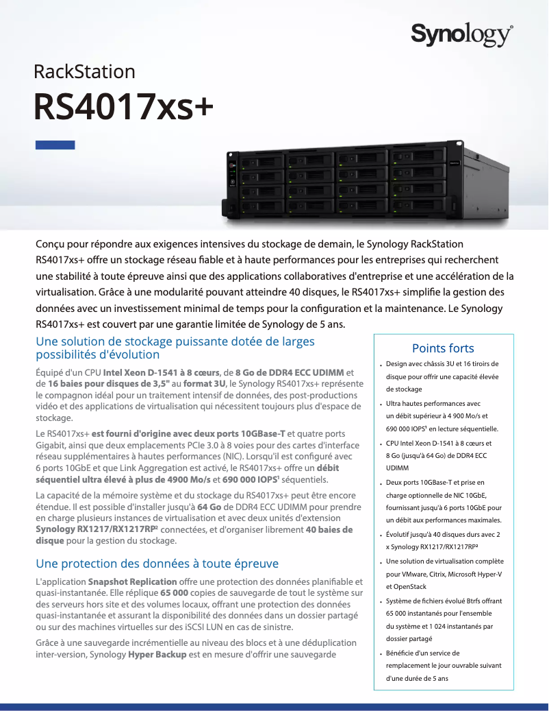 Página 1 del manual Ficha técnica Synology RackStation RS4017xs+