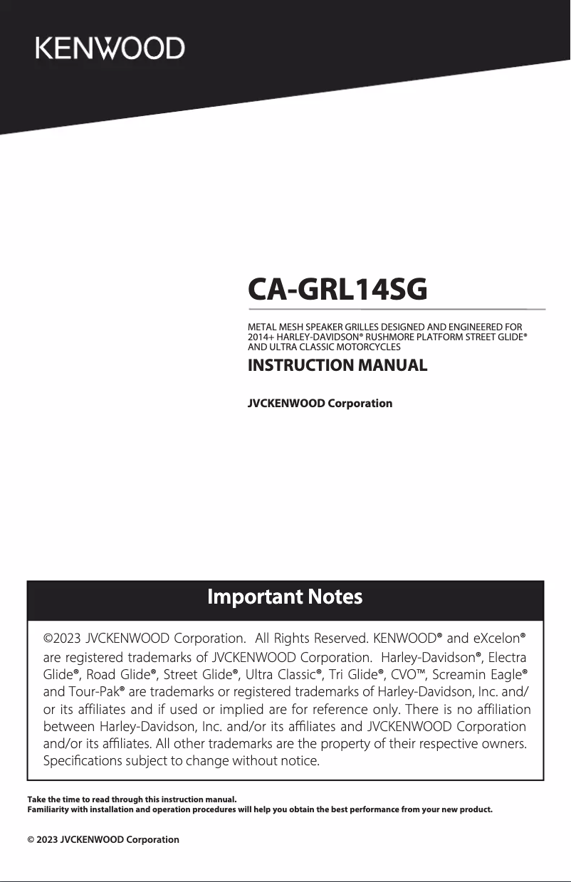 Página nº 1 - Manual de usuario Kenwood Excelon CA-GRL14SG