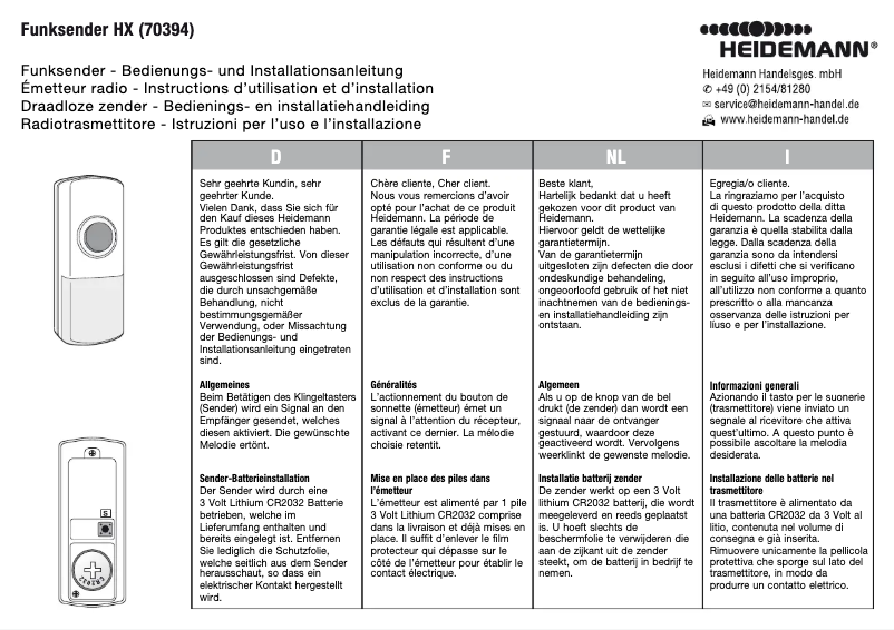 Página 1 del manual Manual de usuario Heidemann HX Funksender 70394