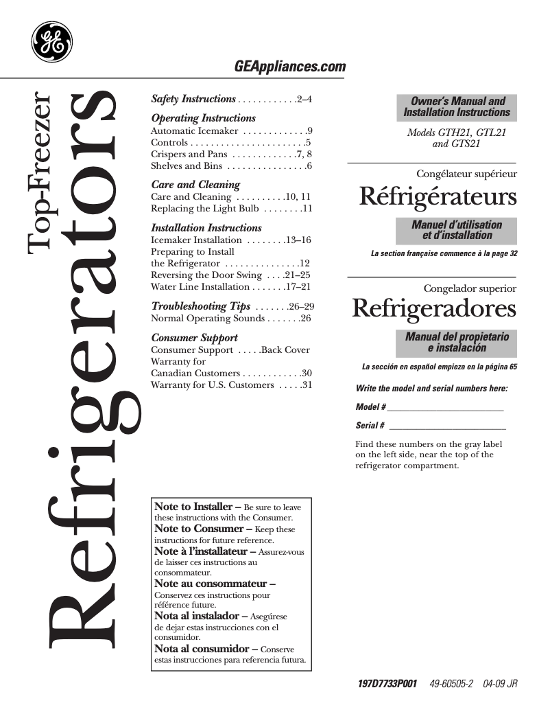 Imagen de la primera página del manual del dispositivo GTH21KCXBB