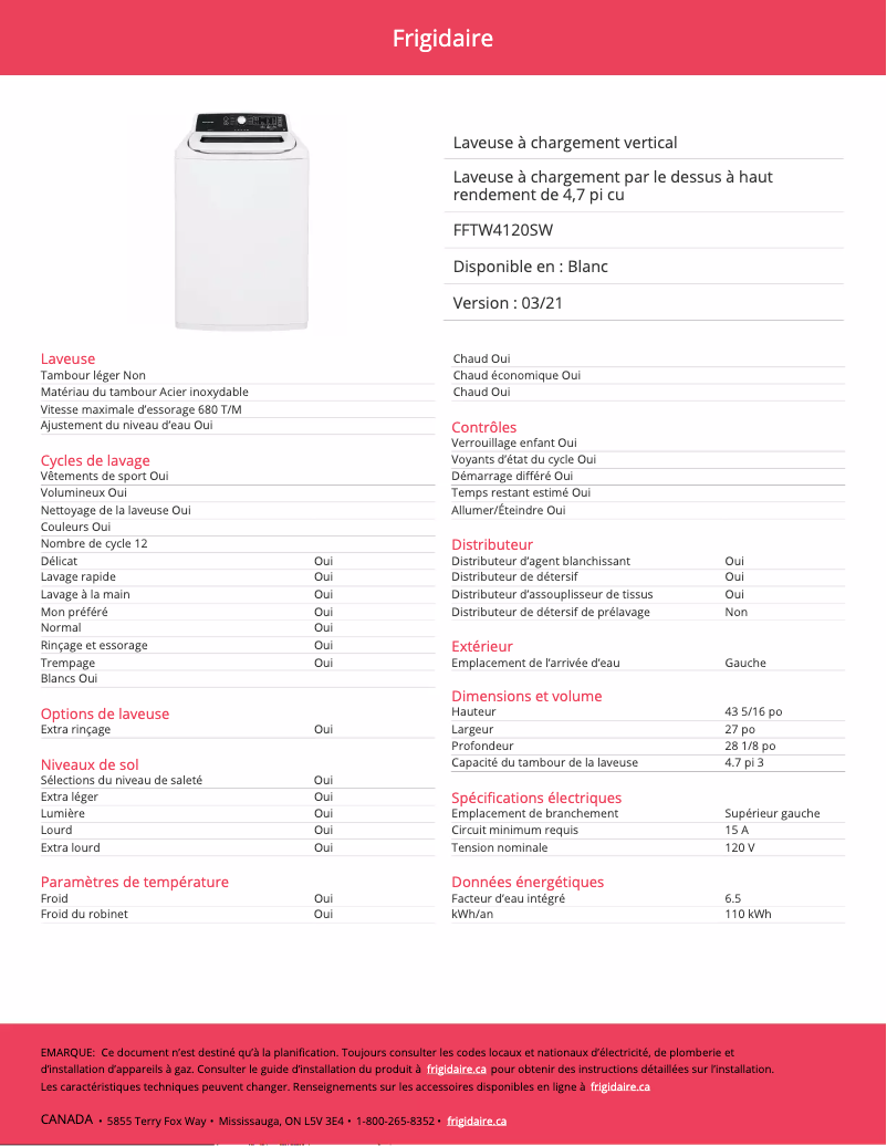 Imagen de la primera página del manual del dispositivo FFTW4120SW