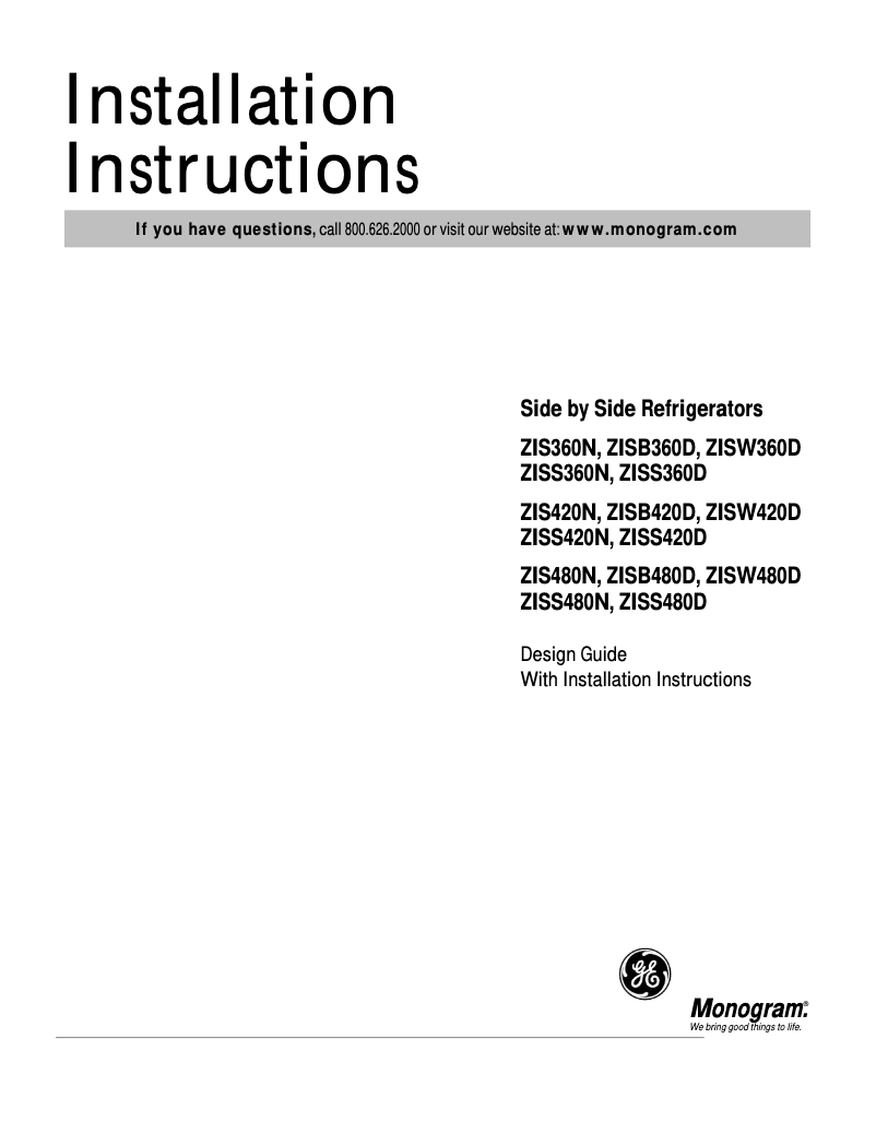 Página 1 del manual Guía de instalación GE ZISW360DM