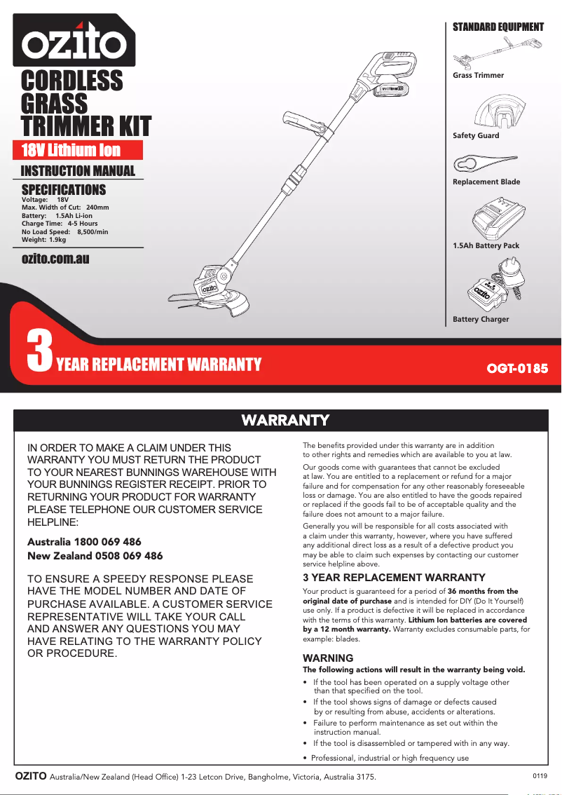 Imagen de la primera página del manual del dispositivo OGT-0185