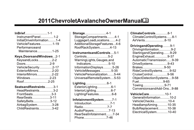 Página 1 del manual Manual de usuario Chevrolet Avalanche (20111)