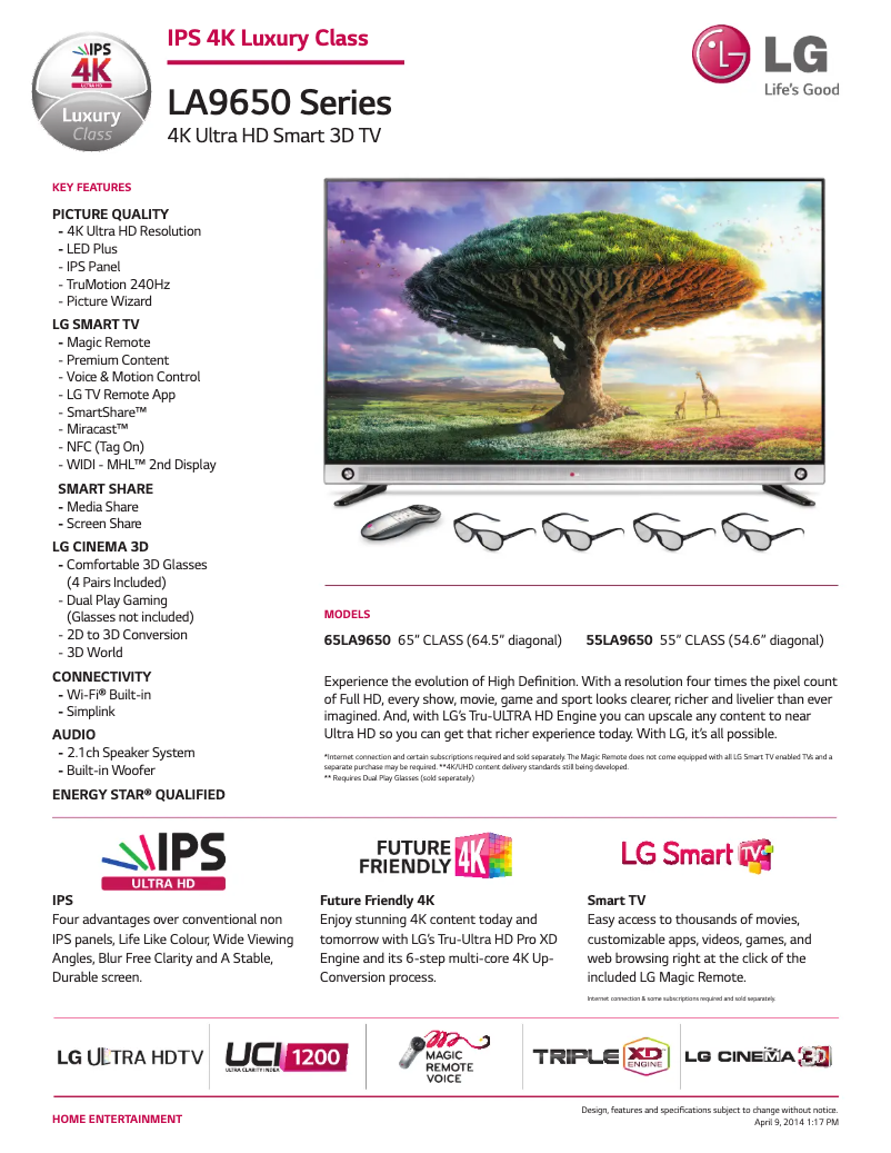 Página 1 del manual Ficha técnica LG 55LA9650