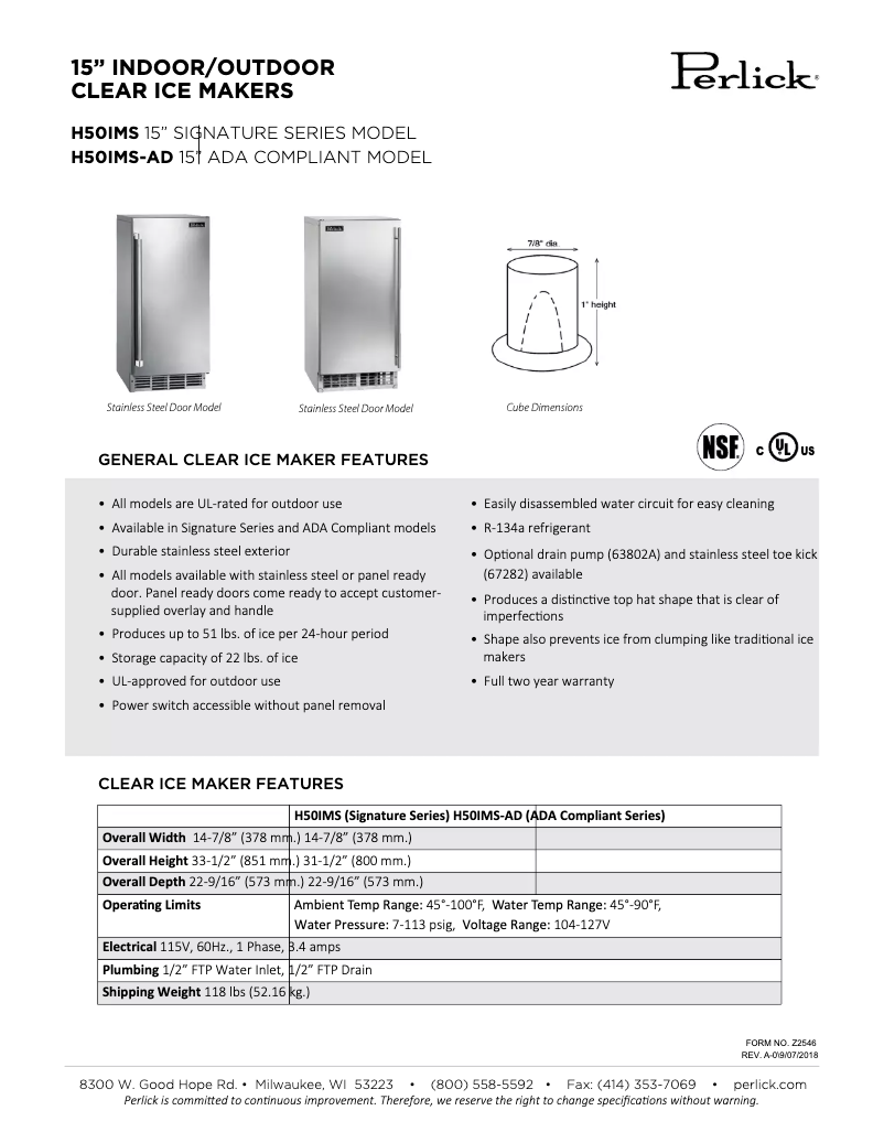 Imagen de la primera página del manual del dispositivo Signature Series H50IMW