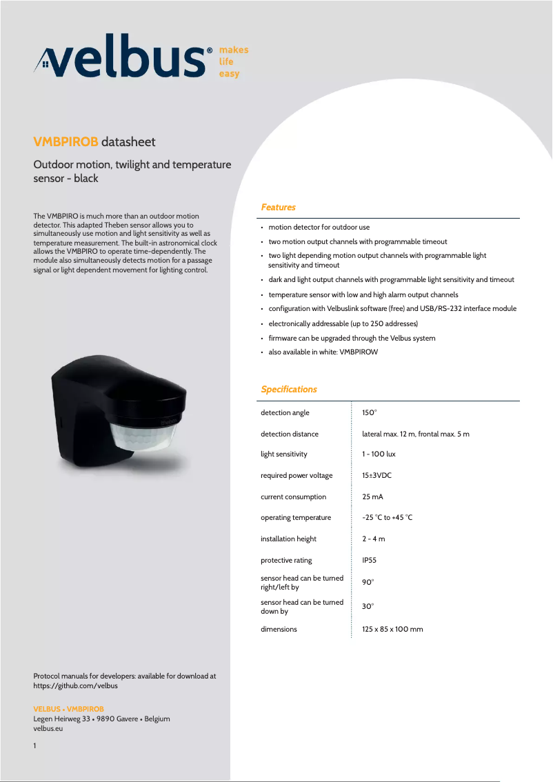 Página 1 del manual Manual de usuario Velbus VMBPIROB