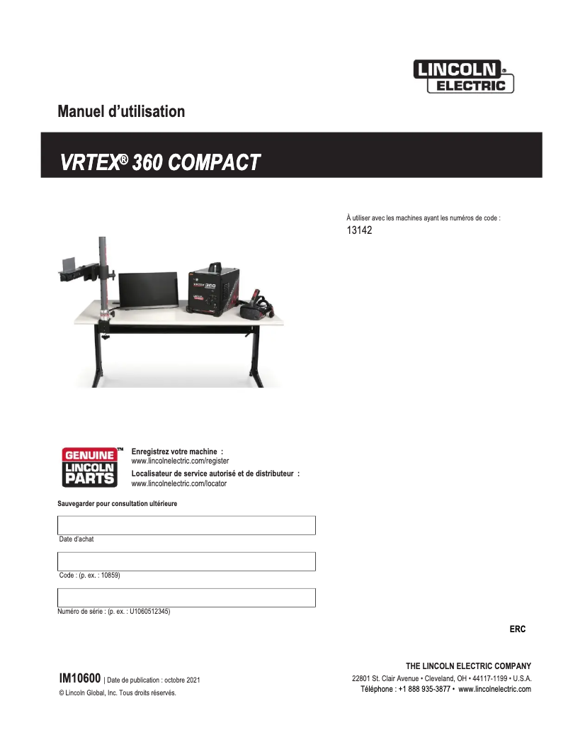 Página nº 1 - Manual de usuario Lincoln Electric VRTEX 360 Compact