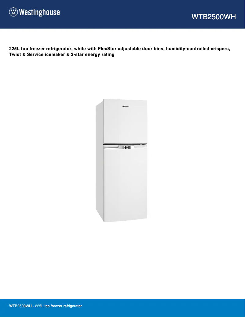 Página 1 del manual Ficha técnica Westinghouse WTB2500WH