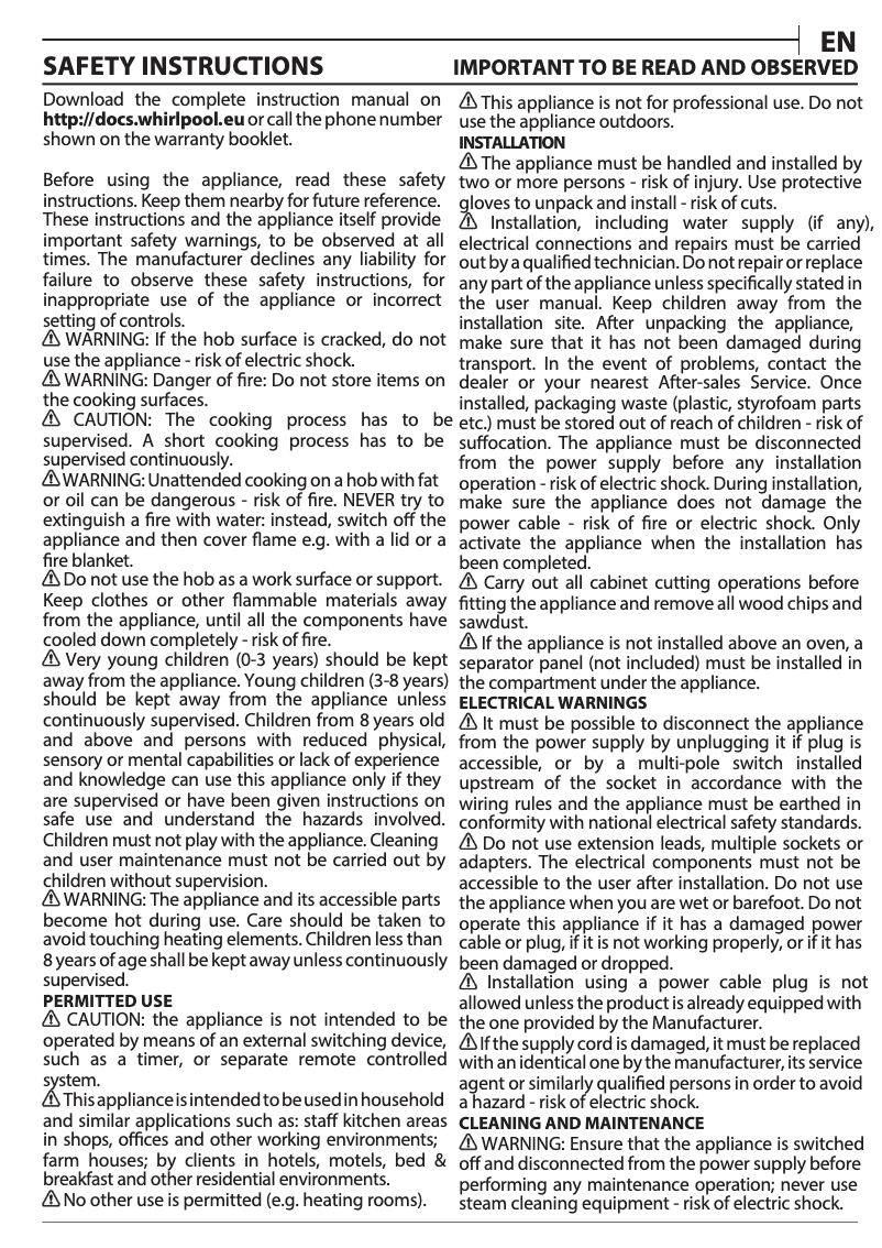 Página 1 del manual Manual de usuario Whirlpool AKT 315/IX