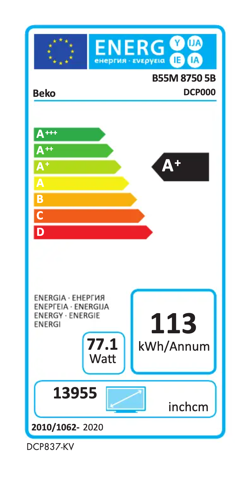 Página 1 del manual Etiqueta energética Beko B55M 8750 5B