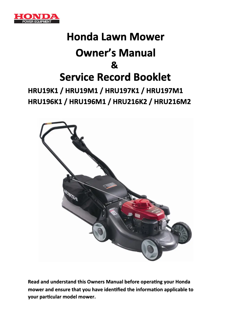 Página 1 del manual Manual de usuario Honda HRU216K2