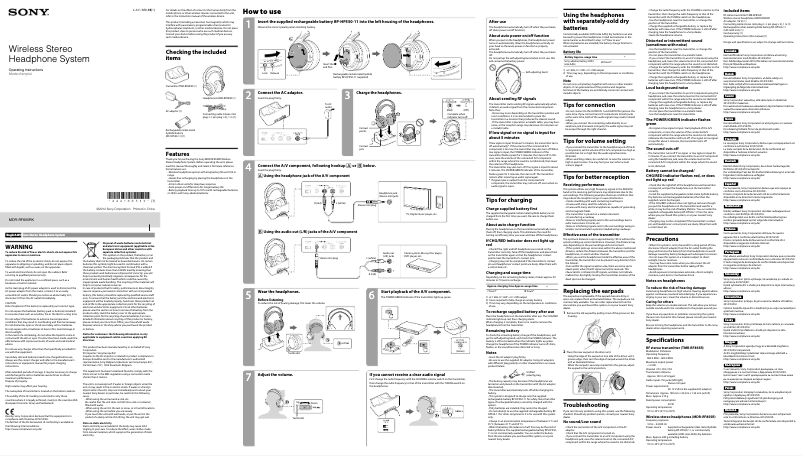 Página 1 del manual Manual de usuario Sony MDR-RF855RK