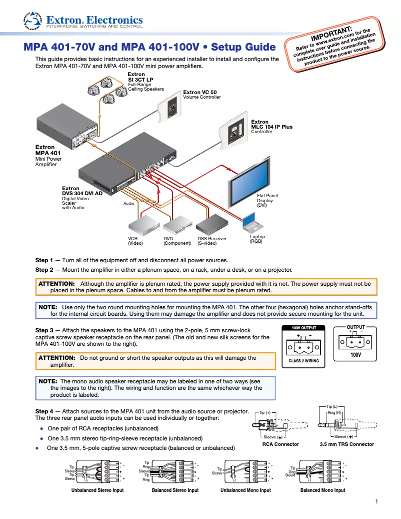 Página 1 del manual Manual de usuario Extron MPA 401-70V