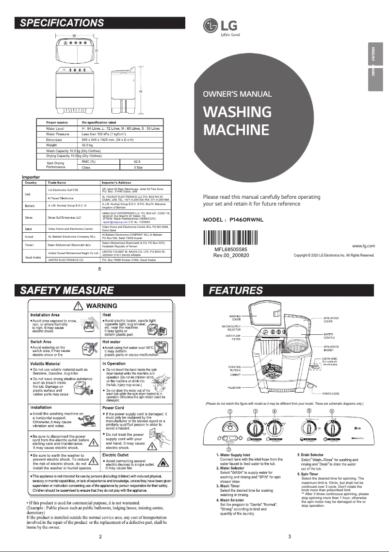Imagen de la primera página del manual del dispositivo P1460RWNL