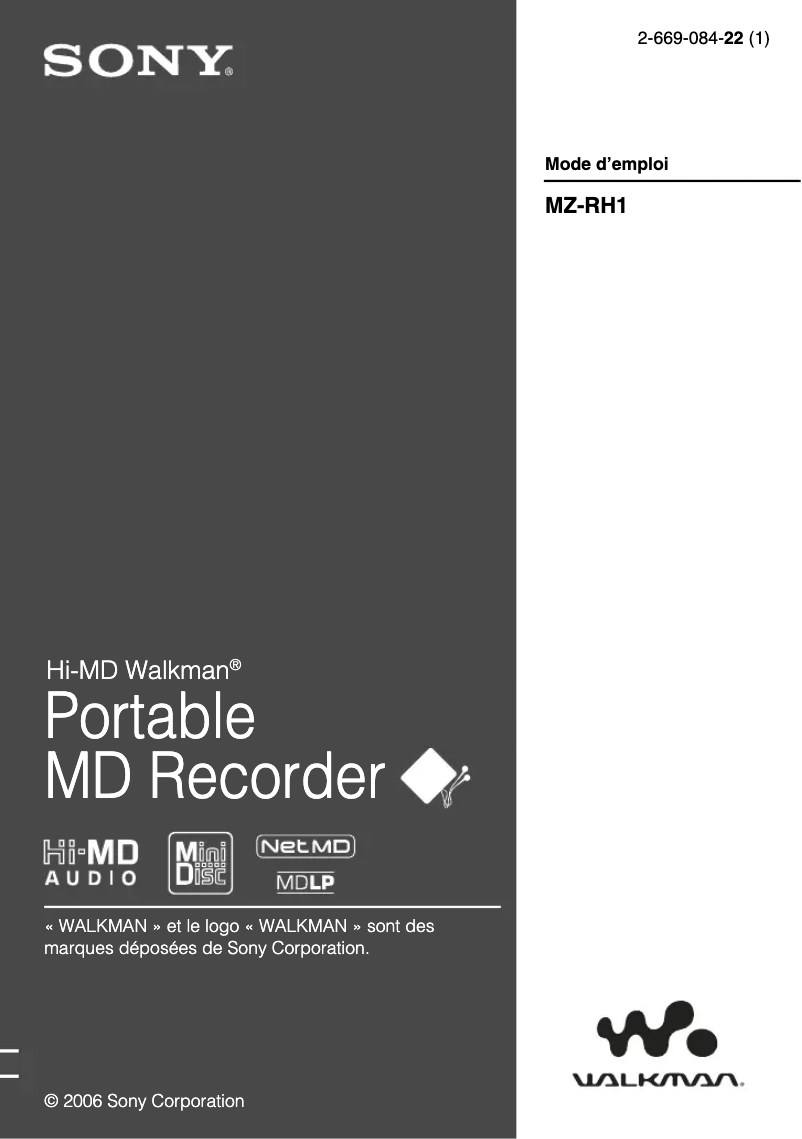 Imagen de la primera página del manual del dispositivo MZ-RH1