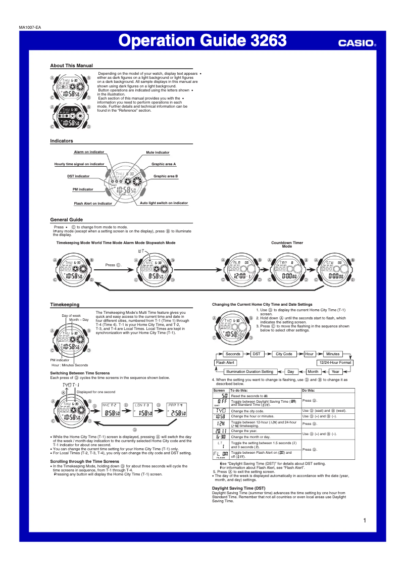 Imagen de la primera página del manual del dispositivo G-SHOCK Classic GD-100MS-3ER