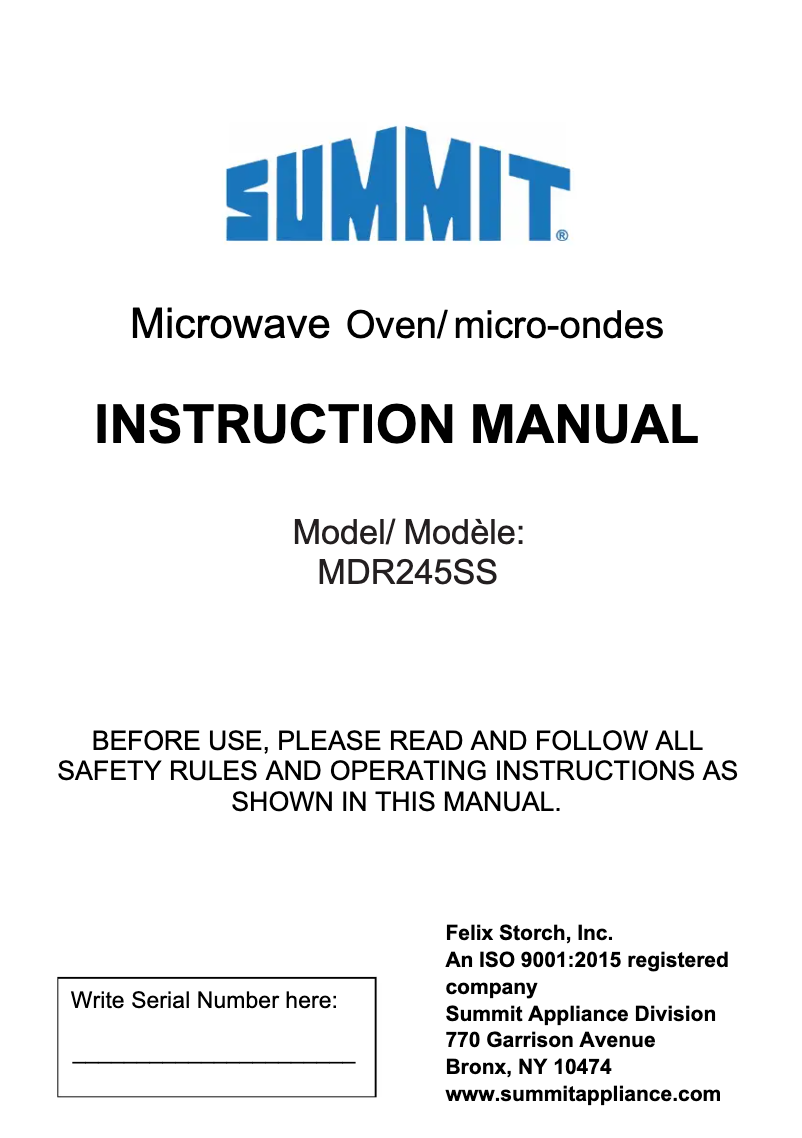 Página 1 del manual Manual de usuario Summit MDR245SS