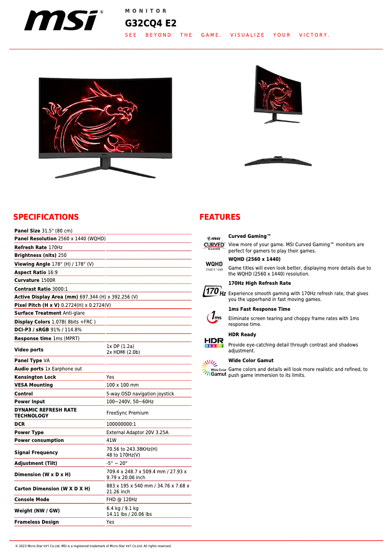 Página nº 1 - Ficha técnica MSI Optix G32CQ4