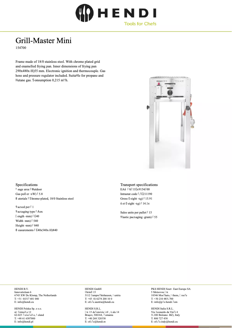 Página 1 del manual Ficha técnica Hendi 154700