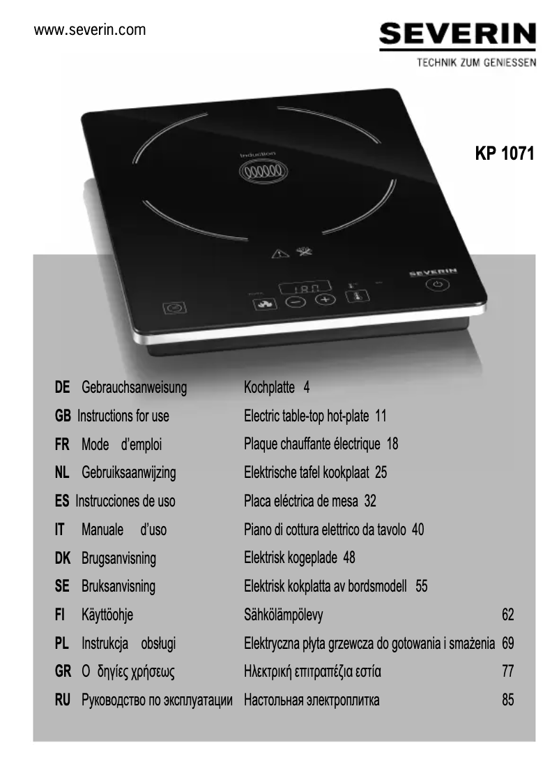 Página 1 del manual Ficha técnica Severin KP 1071