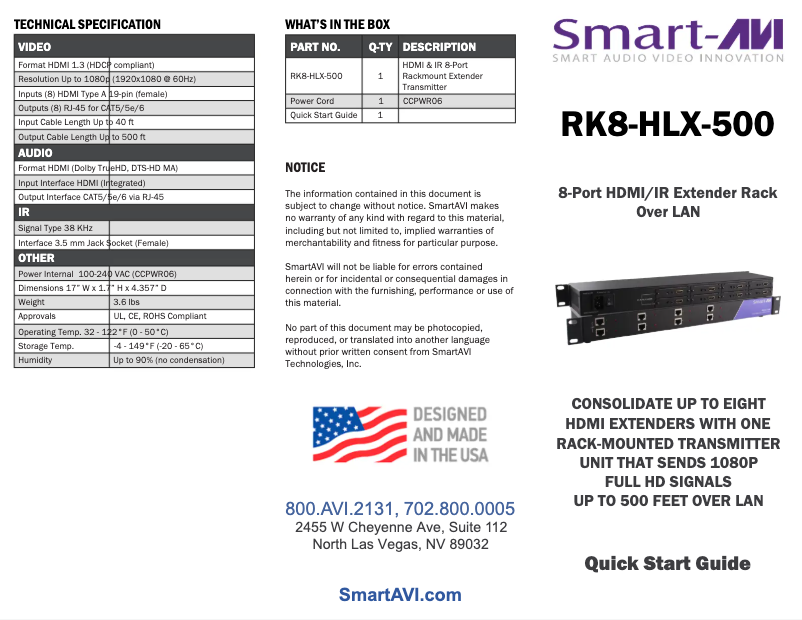 Página nº 1 - Manual de usuario Smart-AVI RK8-HLX-500