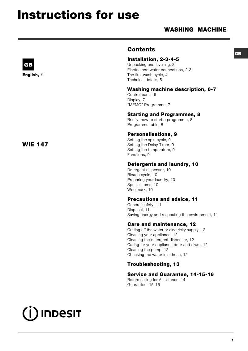 Imagen de la primera página del manual del dispositivo WIE 147 (UK) (TEV)