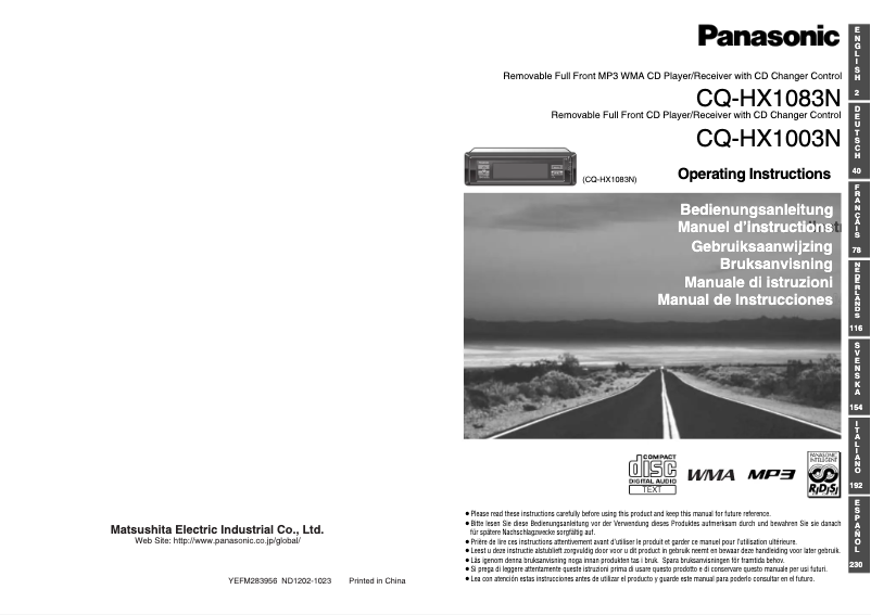 Página nº 1 - Manual de usuario Panasonic CQ-HX1083N