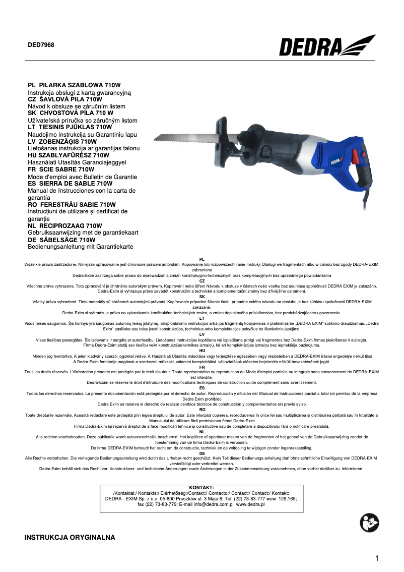 Página nº 1 - Manual de usuario DEDRA DED7968