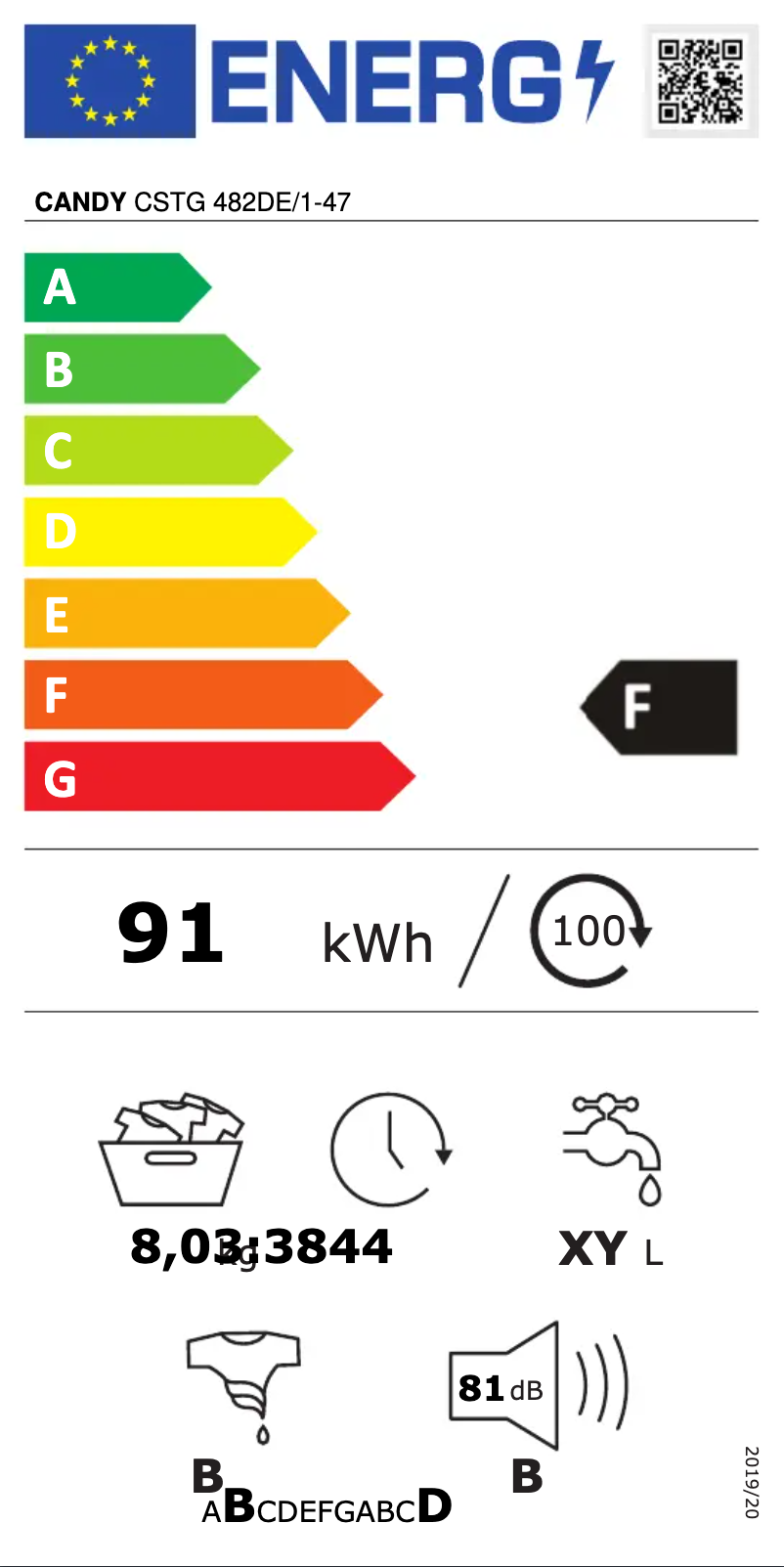 Página 1 del manual Etiqueta energética Candy CSTG 482DE/1-47