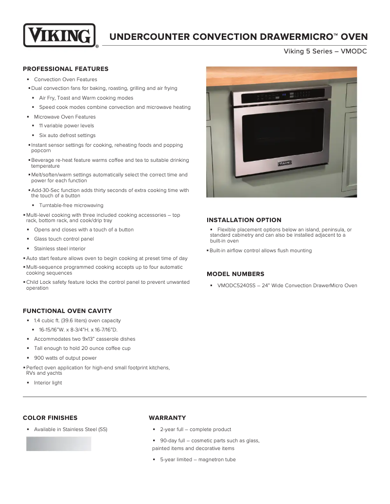 Página 1 del manual Ficha técnica Viking VMODC5240SS