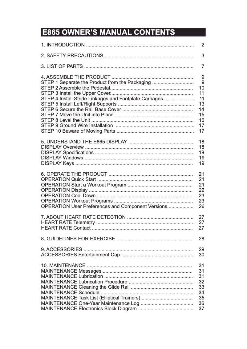 Página nº 1 - Manual de usuario SportsArt E865