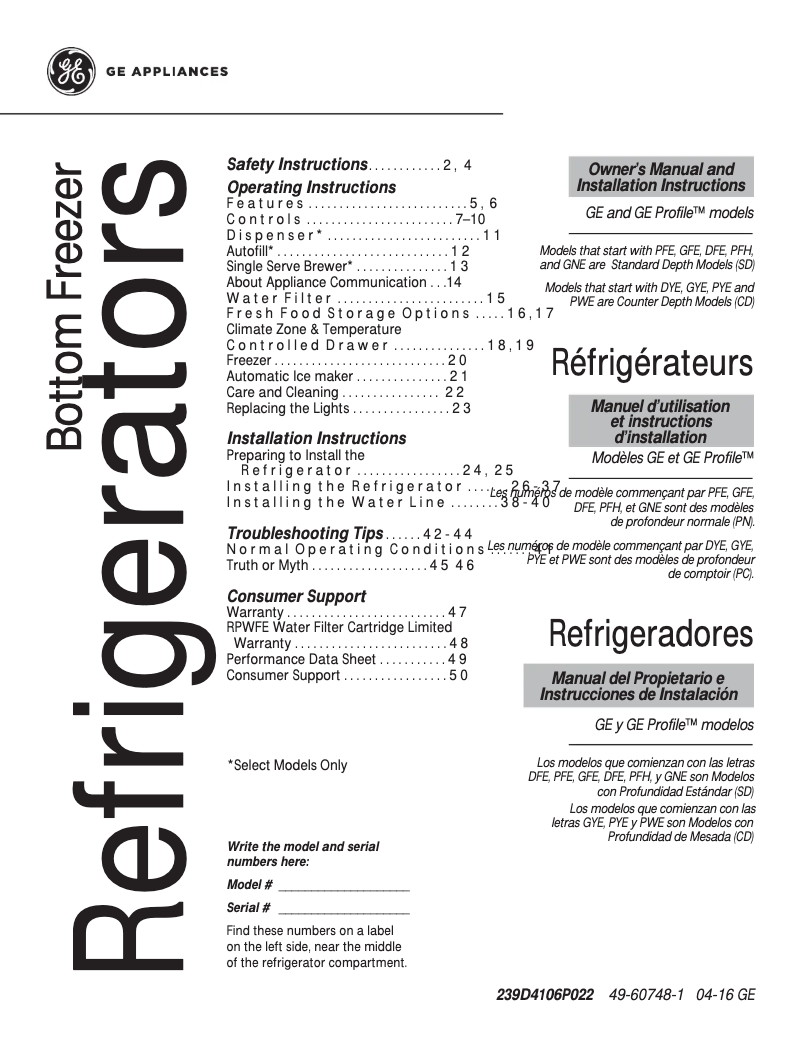 Imagen de la primera página del manual del dispositivo GFE28HSKSS
