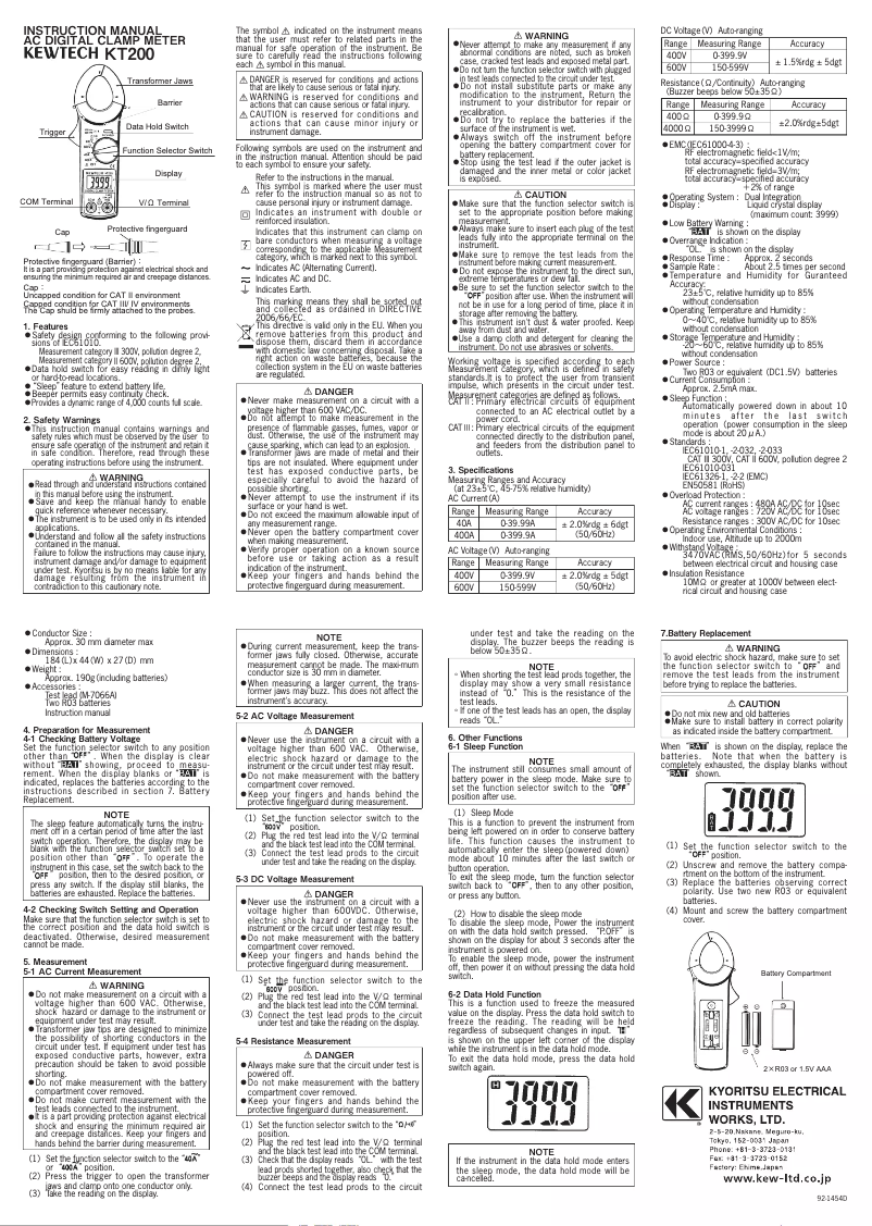 Página 1 del manual Manual de usuario Kyoritsu KT 200