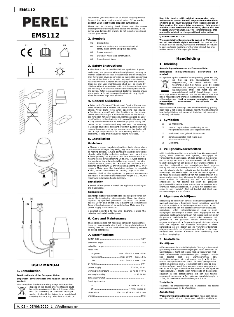 Página 1 del manual Manual de usuario Perel EMS112