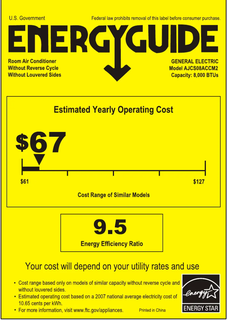 Página 1 del manual Etiqueta energética GE AJCS08ACC