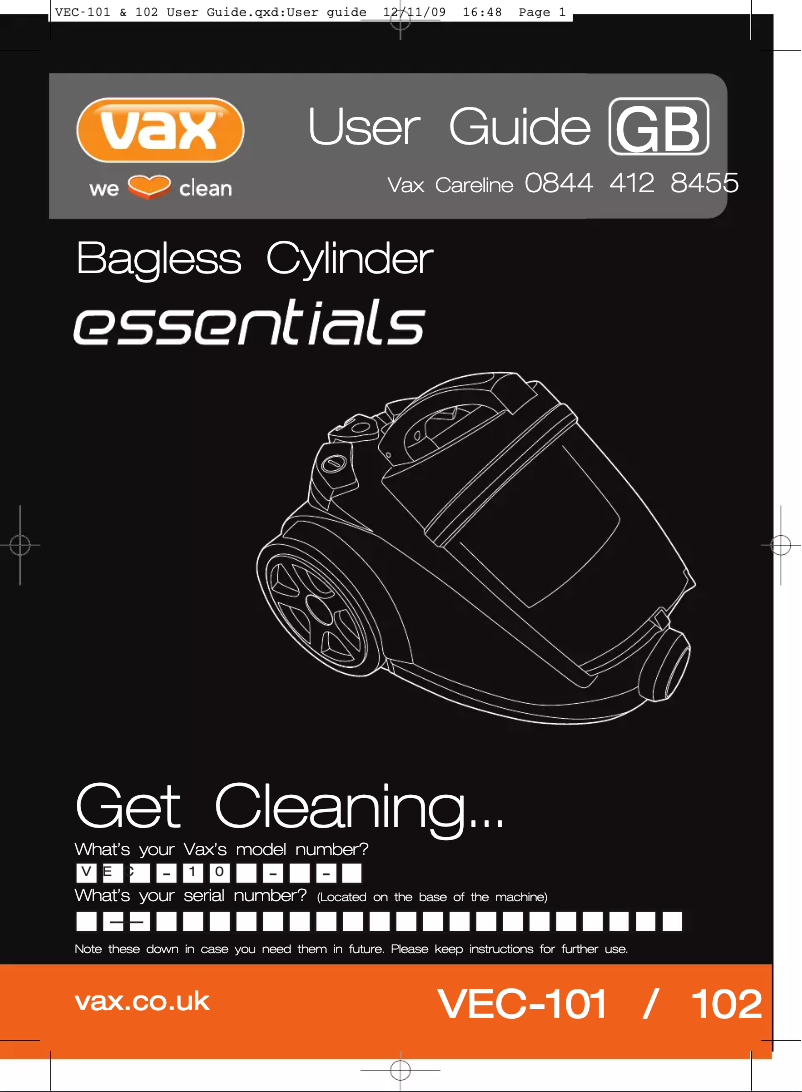 Imagen de la primera página del manual del dispositivo Essentials VEC-101