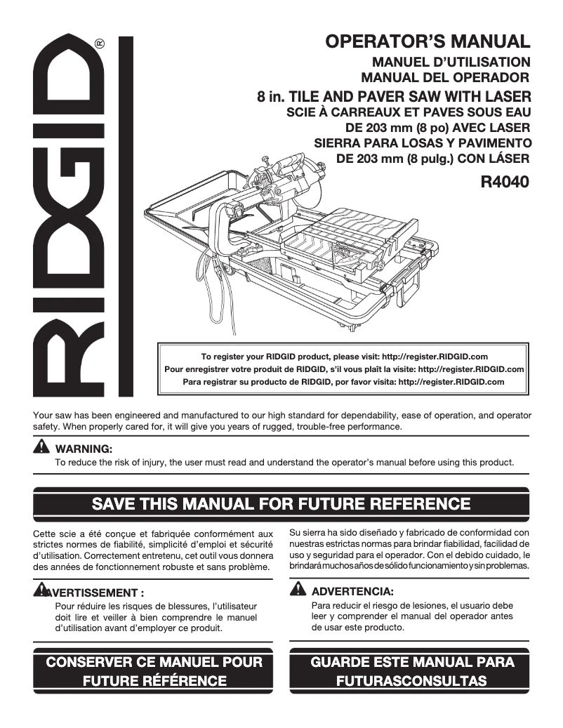Página 1 del manual Manual de usuario Ridgid R4040S