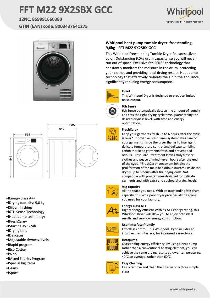 Página nº 1 - Ficha técnica Whirlpool FFT M22 9X2SBX GCC