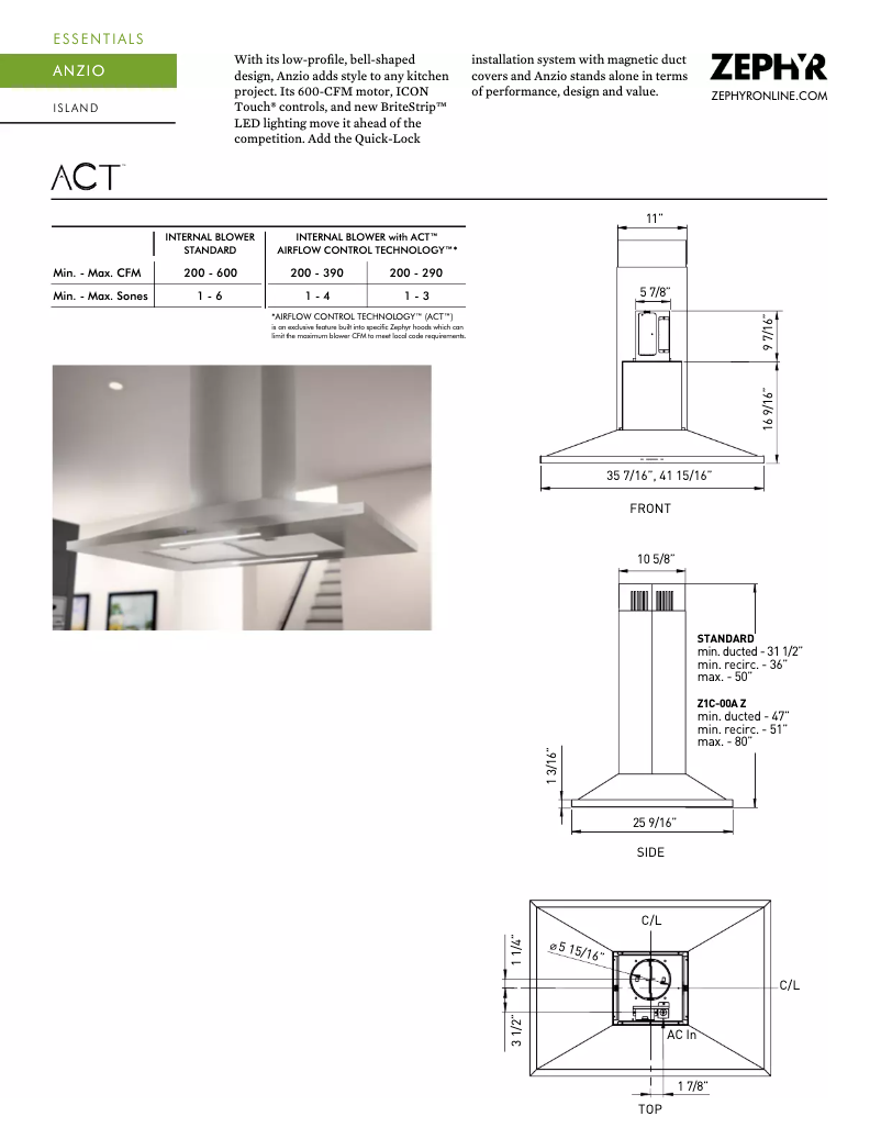 Página 1 del manual Ficha técnica Zephyr ZAZE42CS