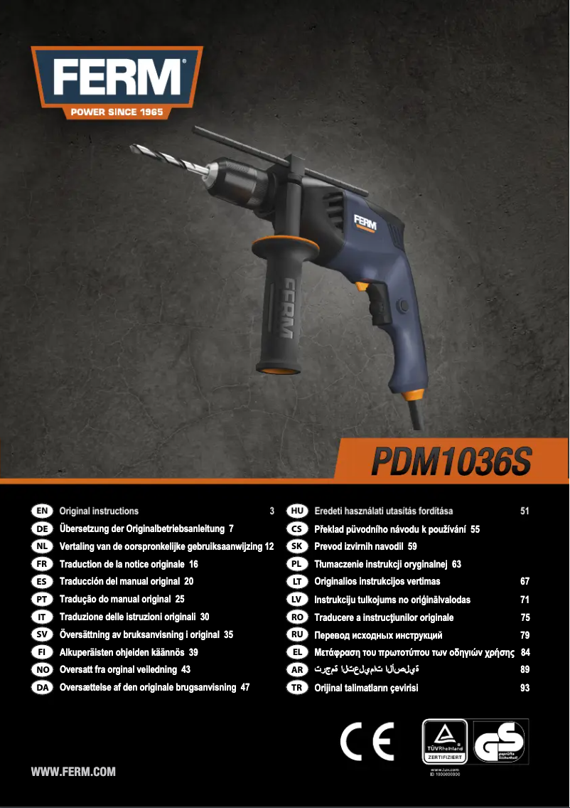 Página 1 del manual Manual de usuario Ferm PDM1036S