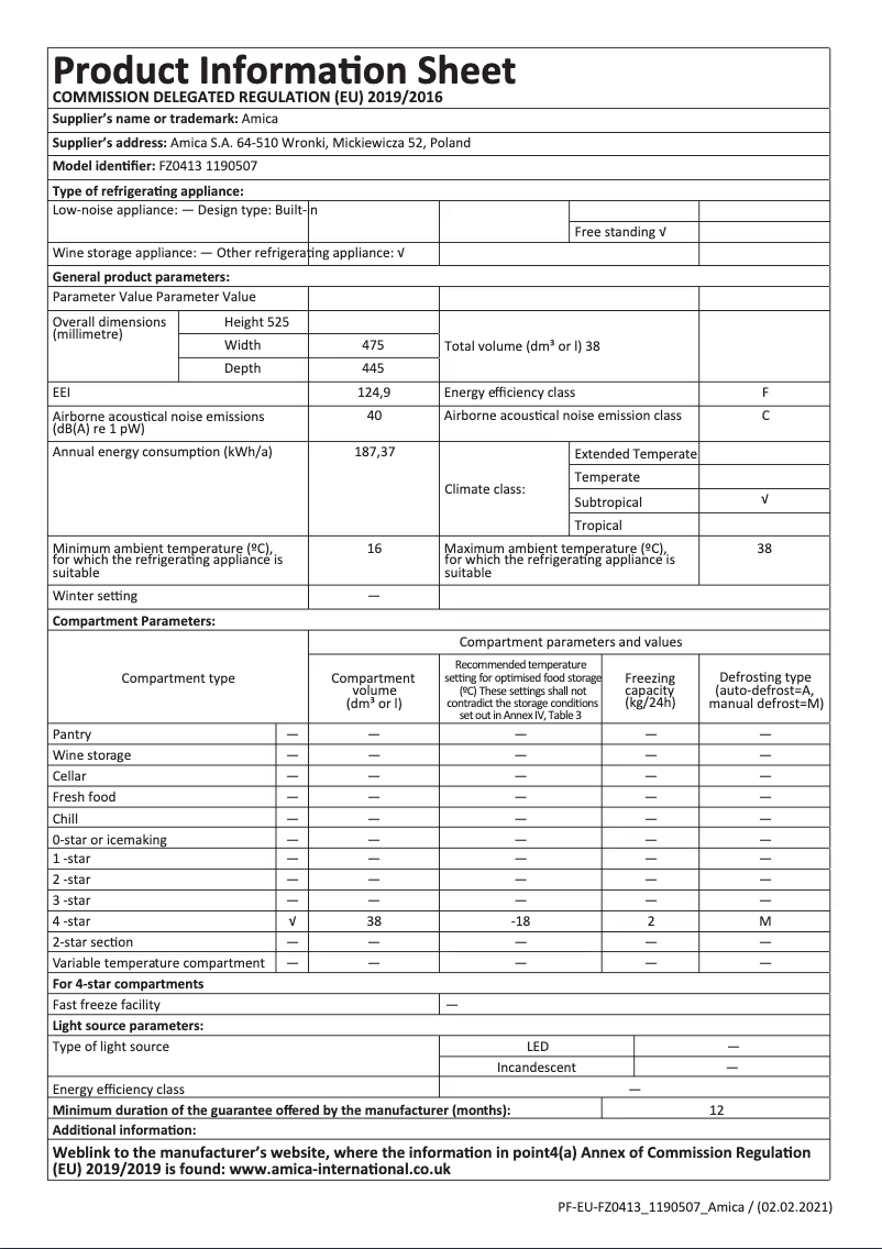 Página nº 1 - Ficha técnica Amica FZ0413