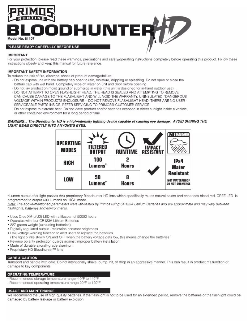 Página nº 1 - Manual de usuario Primos Bloodhunter HD