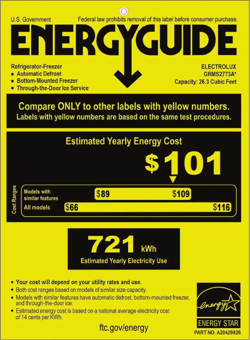 Página 1 del manual Etiqueta energética Frigidaire GRMS2773AF