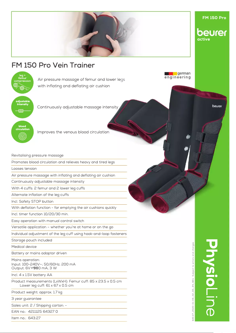 Página 1 del manual Ficha técnica Beurer FM 150