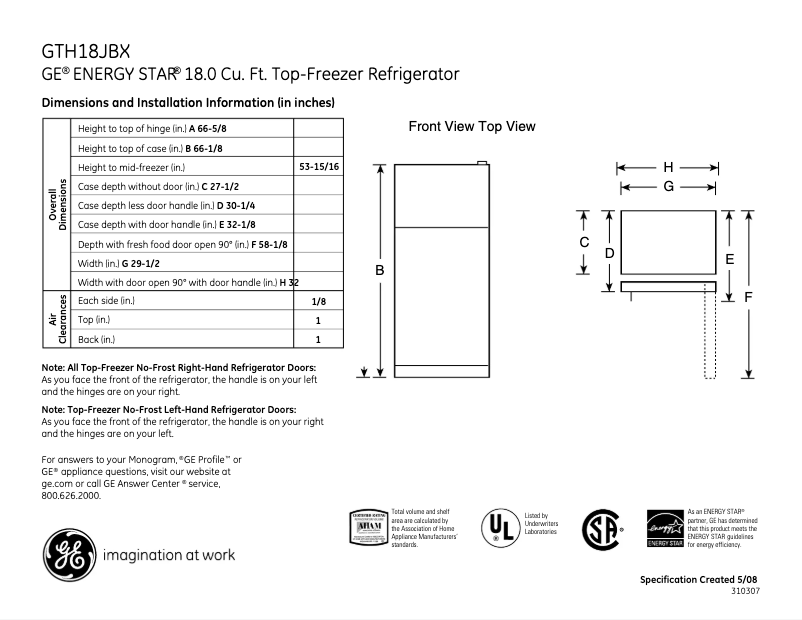 Imagen de la primera página del manual del dispositivo GTH18JBXWW