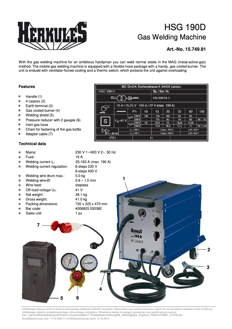 Imagen de la primera página del manual del dispositivo HSG 190D