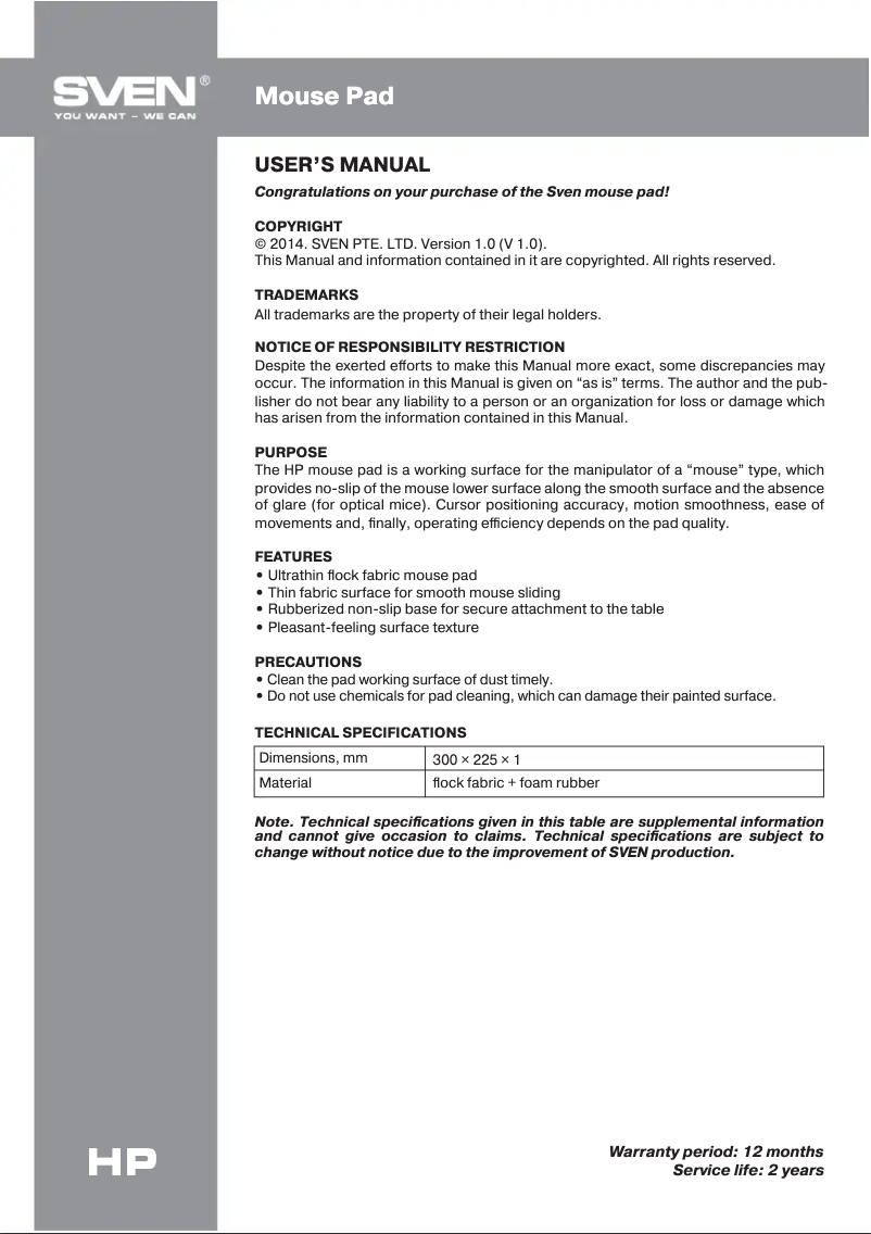 Página nº 1 - Manual de usuario Sven HP