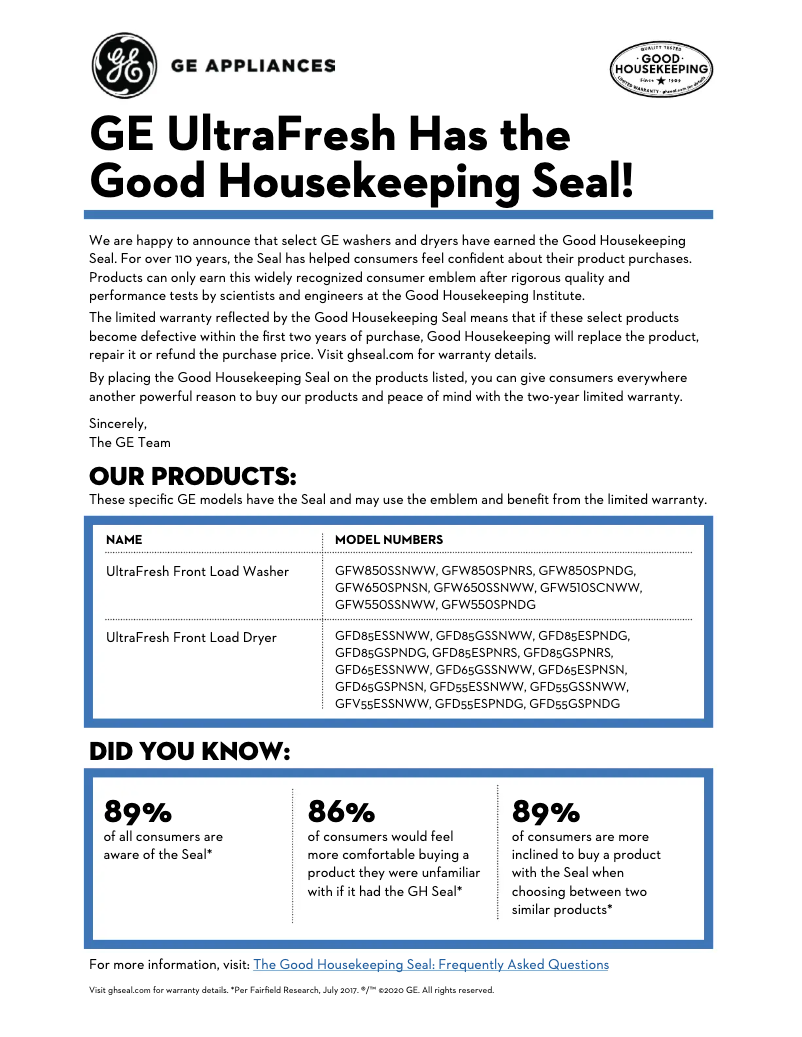 Página 1 del manual Información de garantía GE GFW850SPNDG