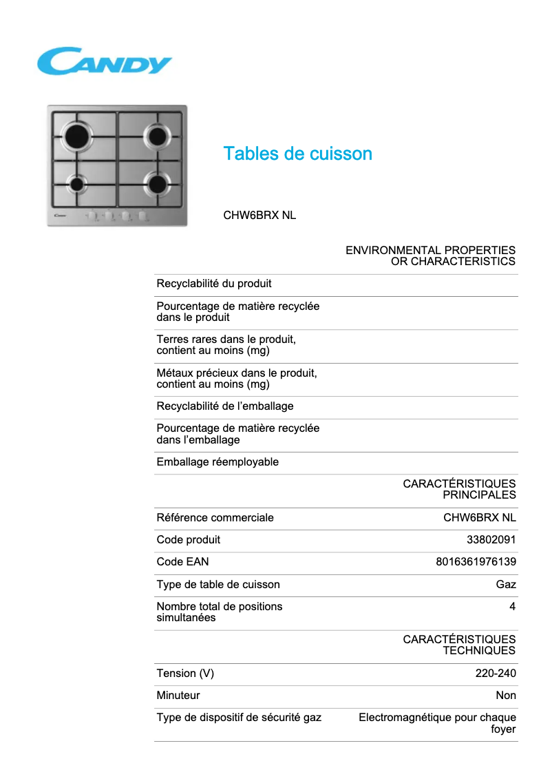 Imagen de la primera página del manual del dispositivo CHW6BRX NL